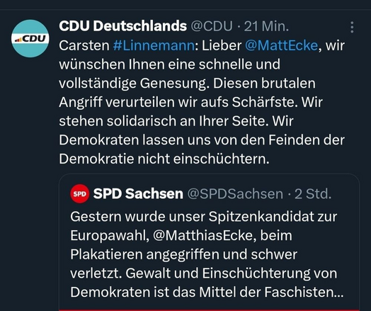 Die heuchlerische Distanzierung des CDU-Generalsekretärs Linnemann vom faschistischen Prügelangriff auf den SPD-Spitzenkandidaten zur Europawahl, Matthias Ecke.