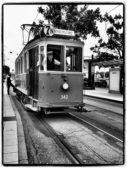 A vintage tram labeled 